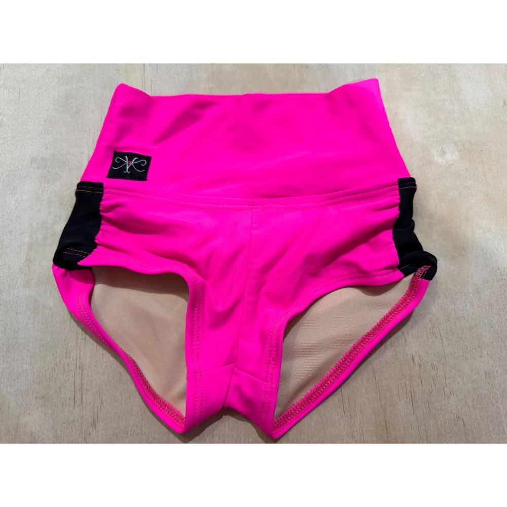 Kandi Kouture Girls‎ Neon Pink Black High Waisted Dance Shorts Gymnastics CS 4